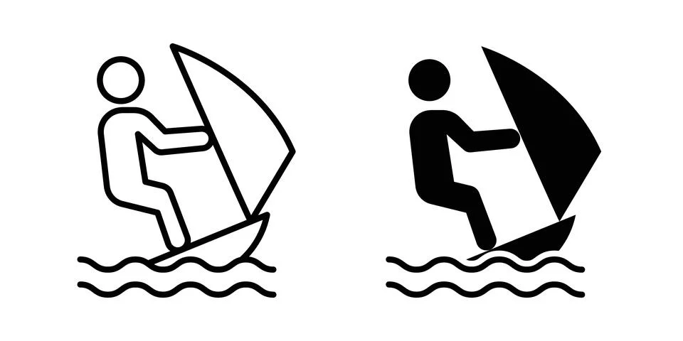 Windsurf icon thin line and clipart style vector set Stock Illustration