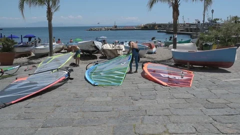 Windsurf sail maintenance Stock Footage 90059330