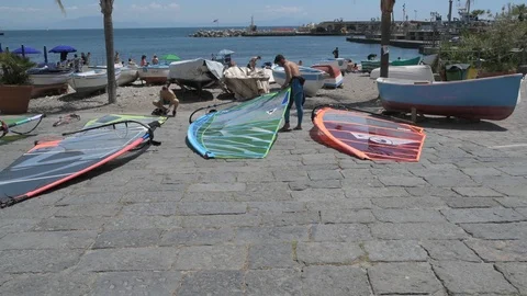 Windsurf sail maintenance Stock Footage 90060468