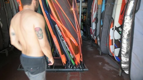 Windsurf shop pan Stock Footage 90057853