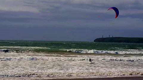 Windsurfer on beach, Tramor beach, County of Waterford, Republic of Ireland Stock Footage 71196169