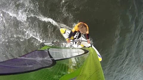 Windsurfer with camera mounting in the mast looking down 스톡 동영상 11542381