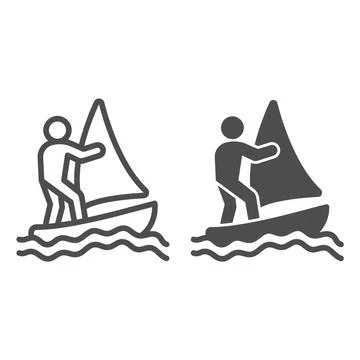 Windsurfer line and solid icon, waterpark concept, windsurfing sign on white Illustrazione stock