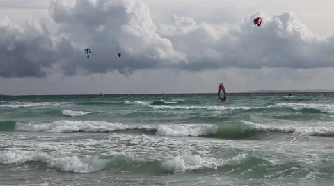 Windsurfer in ocean on cloudy day II Stock Footage 41705860