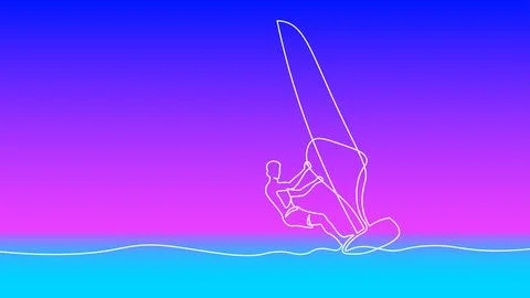 Windsurfer one line drawing concept. Continuous line watersport sailing surfing Stock Illustration