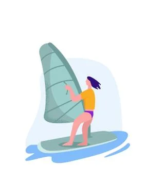 Windsurfer racing through the waves. Extreme surfer concept Stock Illustration