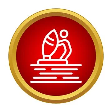 Windsurfer riding water in a red circle icon Stock Illustration