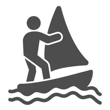 Windsurfer solid icon, waterpark concept, windsurfing sign on white background Illustrazione stock