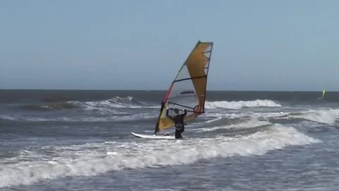 Windsurfer in the waves of Scheveningen Stock Footage 85285399