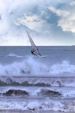 Windsurfer windsurfing in a storm Stock Photos