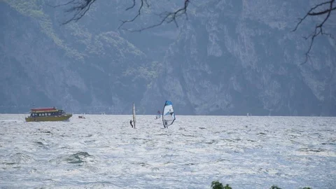 Windsurfers on the Garda Lake Video stock 110936177
