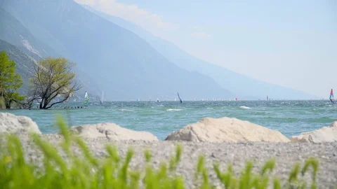 Windsurfers on the Garda Lake Stock Footage 111219199
