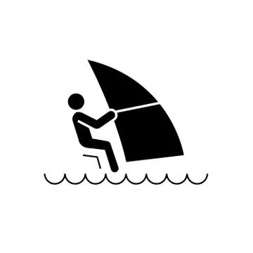 Windsurfing black vector concept icon. Windsurfing flat illustration, sign Illustrazione stock