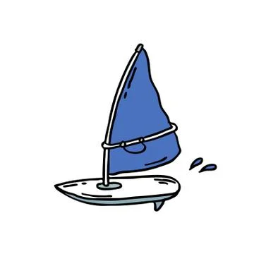 Windsurfing board doodle icon, vector color illustration Stock Illustration