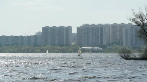 Windsurfing in the city Stock Footage 24759084