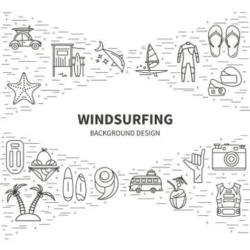 Windsurfing concept icons Stock Illustration