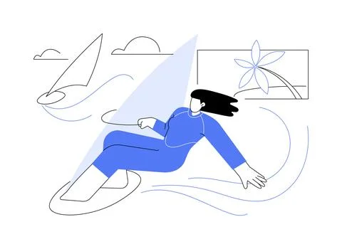 Windsurfing fun isolated cartoon vector illustrations. Ilustración de archivo