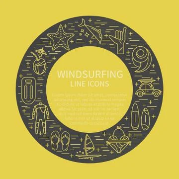 Windsurfing icon set in circle Stock Illustration