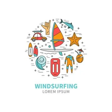 Windsurfing icons in the form circle Stock Illustration
