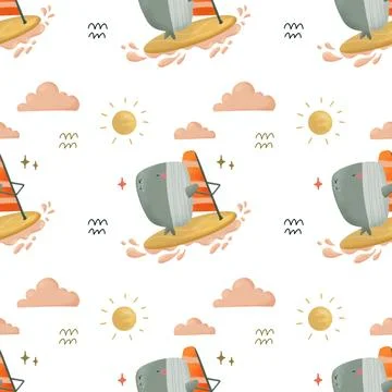 Windsurfing illustration pattern Illustrazione stock