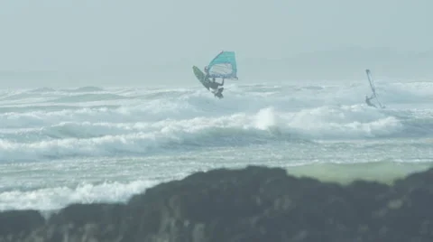 Windsurfing Jump Rhosneigr 200fps HD Pro Res Stock Footage 43473116