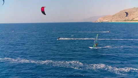 Windsurfing kitesurfing slow motion Stock Footage 153786226