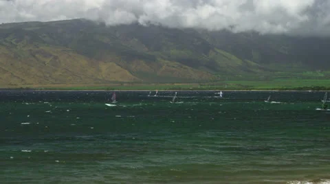 Windsurfing in Lahaina Stock Footage 26116681