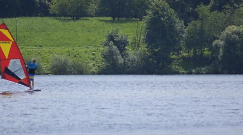 Windsurfing at the lake in Germany 스톡 동영상 68934888