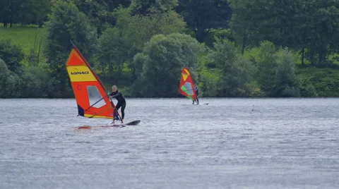 Windsurfing at the lake in Germany 스톡 동영상 68934991