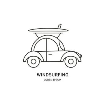 Windsurfing linear design labels Stock Illustration