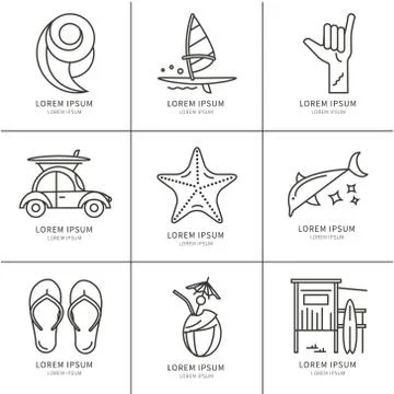 Windsurfing linear icons set Stock Illustration