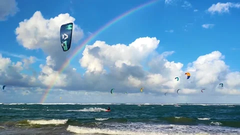 Windsurfing on a rainbow background Stock Footage 172526403