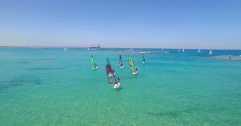 Windsurfing at sea Stock Footage 65039552