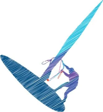 Windsurfing Silhouette Scribble, Art Dynamic Water Sport Illustration イラスト素材