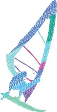 Windsurfing Silhouette Scribble, Art Dynamic Water Sport Illustration イラスト素材