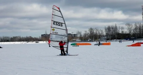 Windsurfing on snow Stock Footage 72628260