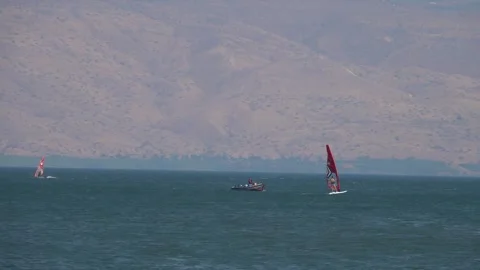 Windsurfing, Surfers doing windsurfing  스톡 동영상 256897563