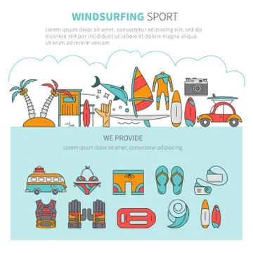 Windsurfing vector linear concept Stock Illustration