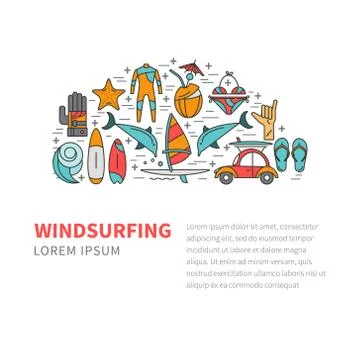 Windsurfing vector pattern design Illustrazione stock