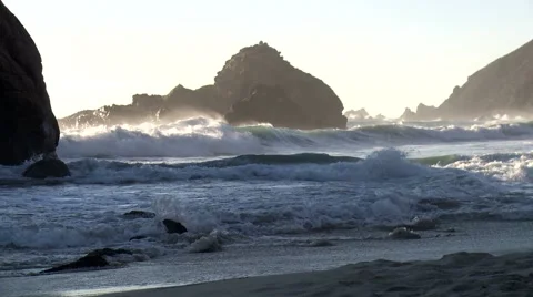 Windswept waves and rocks Stock Footage 43222347