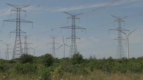 WINDTURBINES AND POWER LINES 2 Stock-Footage 20432634
