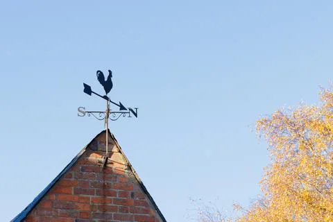 Windvane With a Cockerel Design on a Gable End 스톡 사진