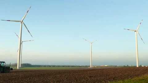 Windwheels, Agronomy and a Tractor, 4k UHD 動画素材 43178509