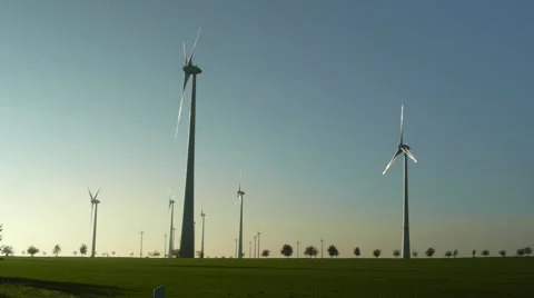 Windwheels - Sun is down, Windpark in the Evening - UHD 4K 動画素材 43085087