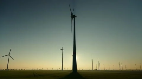Windwheels at sunset- Windpark in the evening , 4k UHD 動画素材 43103713