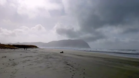 Windy cloudy day at the Oregon Coast Stock Footage 129896305