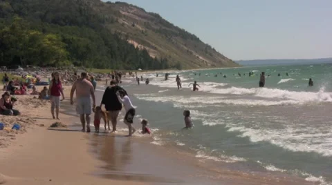 Windy crowded beach 1 Stock Footage 972291