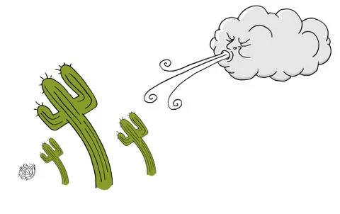 Windy Day cactus and Cloud Blowing Wind Stock Illustration