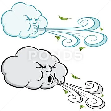 Windy Day Cloud Blowing Wind and Leaves Stock Illustration