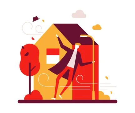 Windy day - colorful flat design style illustration Stock Illustration
